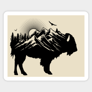 Buffalo Silhouette - Retro Bison Mountain - Buffalo Lover Sticker